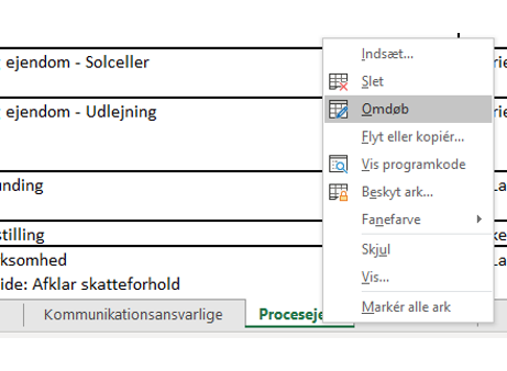 Tilgængelige arkfaner i Excel