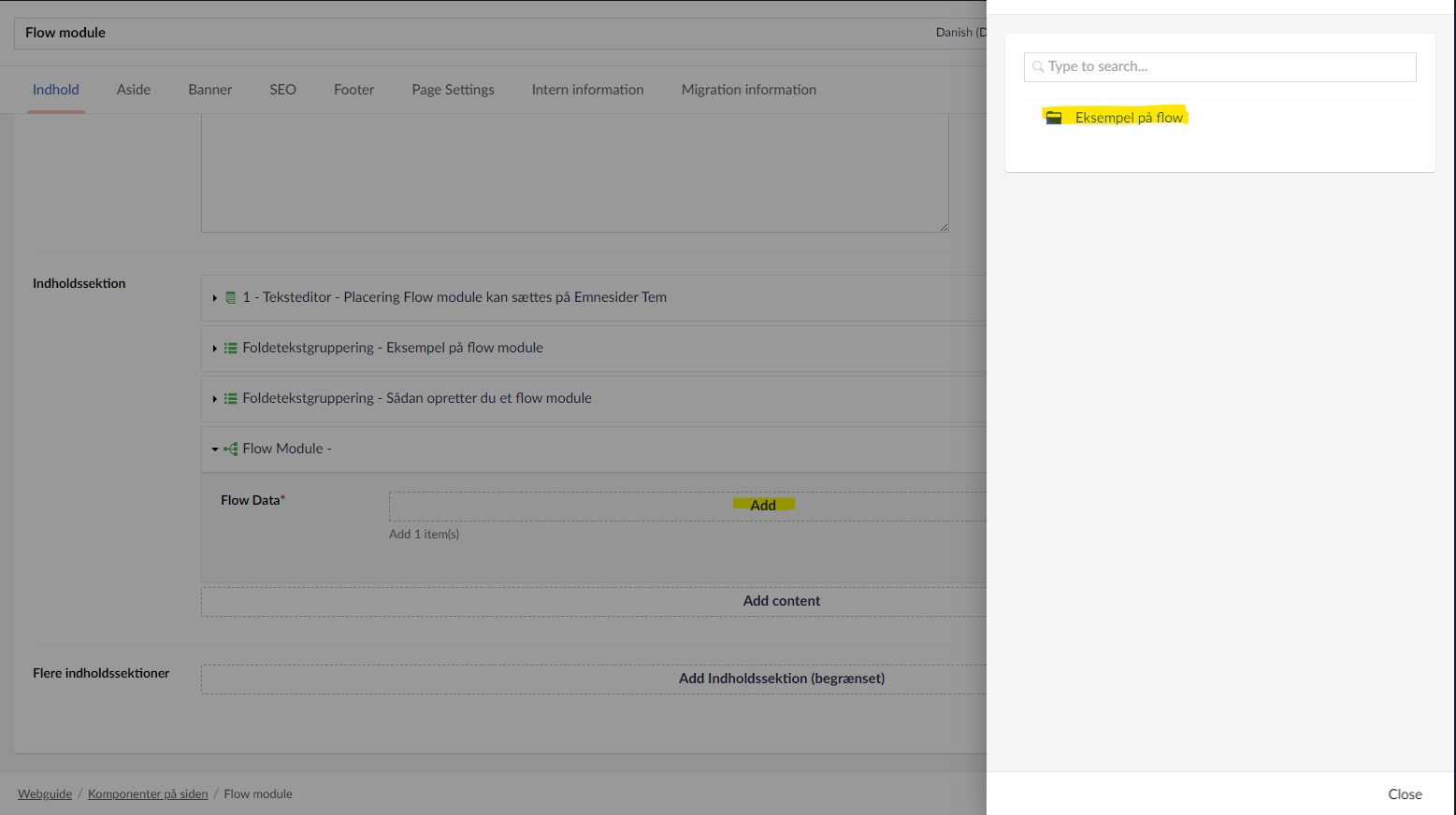 Flow module i indholdssektion